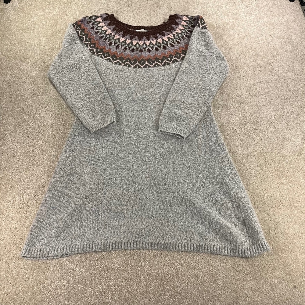 Maurices Sweater Dress Womens XL Grey Fair Isle Nordic Knit Mini Boho